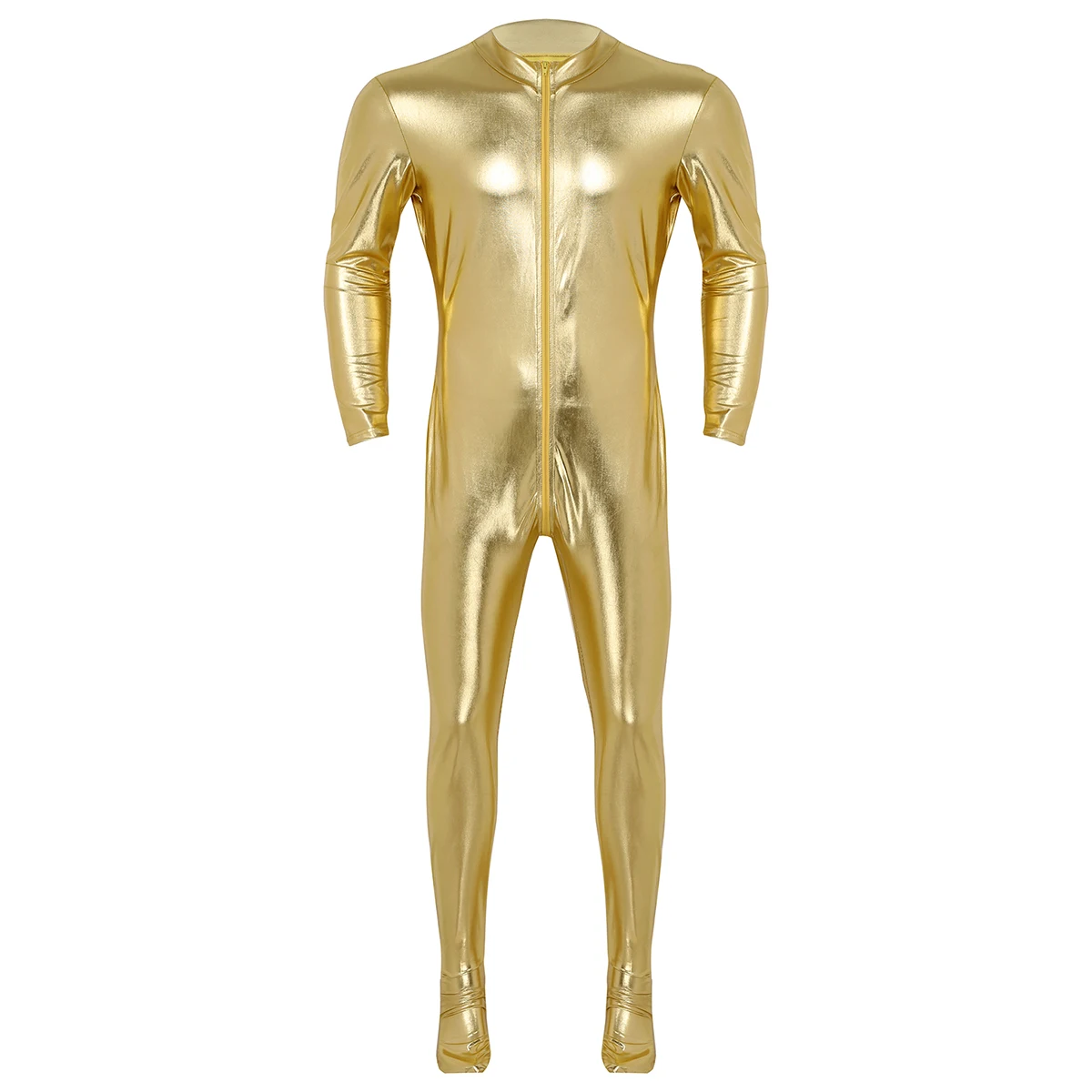iiniim Mens Body Sexy Teddies Shiny Metallic Club Bodystocking Closed Toe Stretchy Full Body Leotard Bodysuit Clubwear Costumes