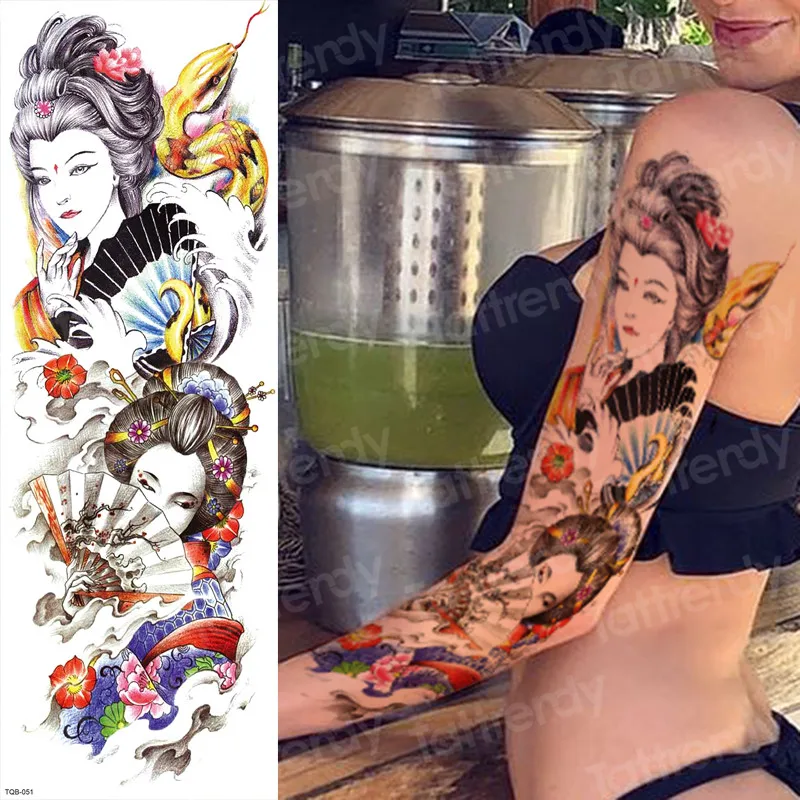 

temporary tattoo sticker arm women large tattoo japanese samurai tattoos for girls men tatto fake sleeve tattoo waterproof body
