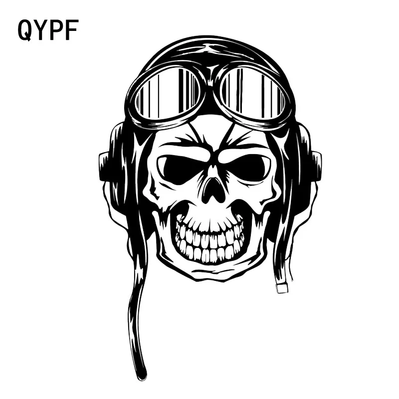 

QYPF 12,2*18,9 см интересная графическая Автомобильная наклейка с черепом-пилотом виниловая черная/Серебристая Декорация