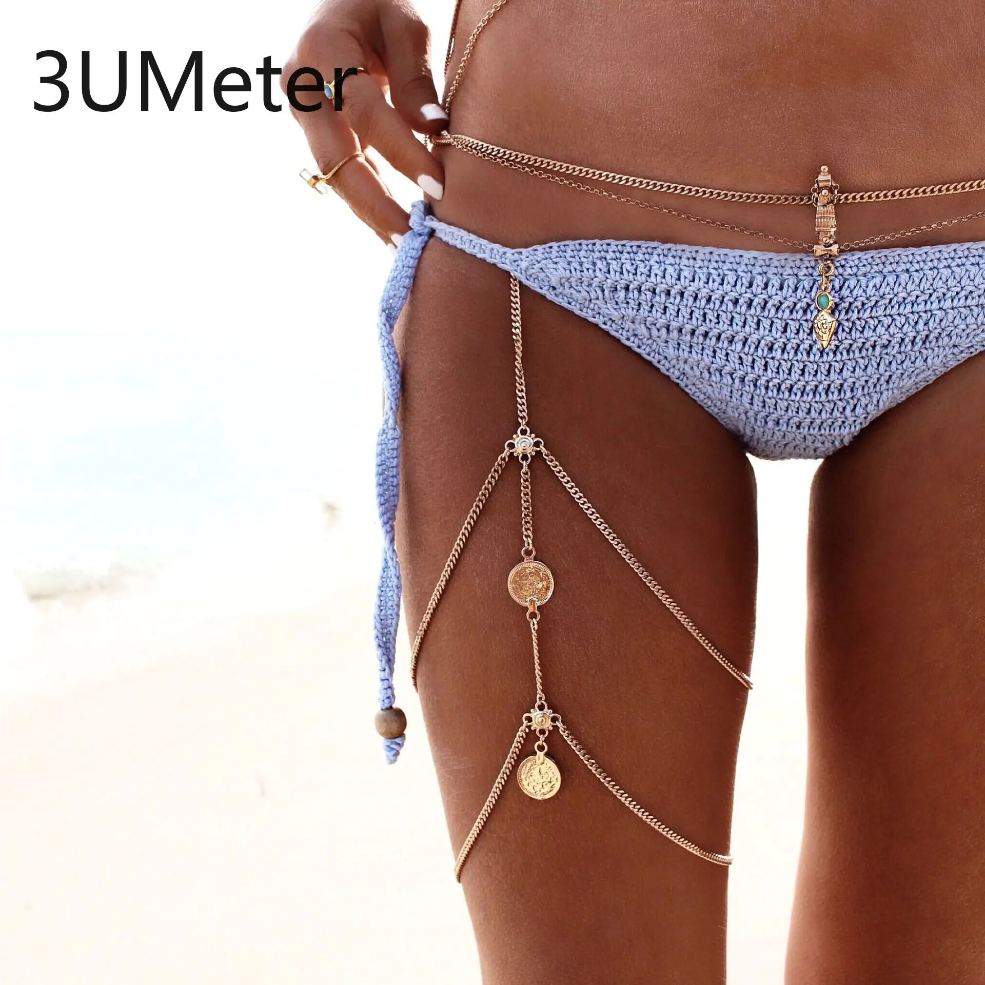 3UMeter монета Винтаж нательная цепочка для Для женщин высокие облегающие цепочкой пикантные цепочка на ногу до бедра, с бахромой, мягкое покрытие(цепи Многослойные подарок Прямая