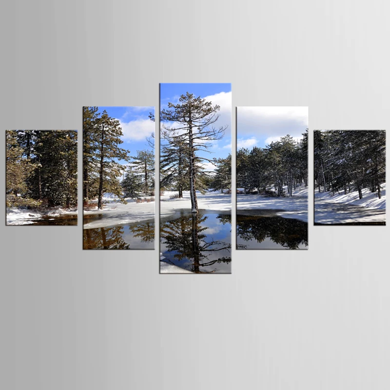 5 шт. из холсте ветви дерева снега пейзаж на заказ плотной ткани с принтом