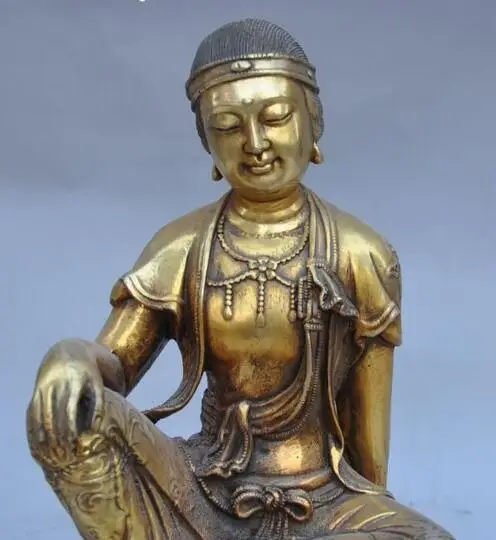 S5489 12&quotChinese buddhism fane bronze Waibo mother Kwan-Yin Bodhisattva Buddha Statue |