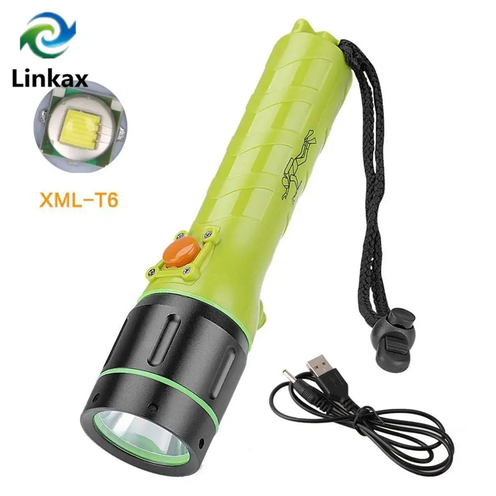 

Professional Scuba Diving Flashlight Cree XML-T6 3800LM LED Underwater Searchlight Rechargeable Built in Battery Diving Torch