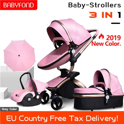 pink 4 in 1 Фирменная детская коляска, 3 шт.,, 3 в 1, детская коляска, кожа, детская коляска, евро автомобильное кресло, корзина, колыбель для новорожденных, для автомобиля, Aulon - Цвет: pink 4 in 1
