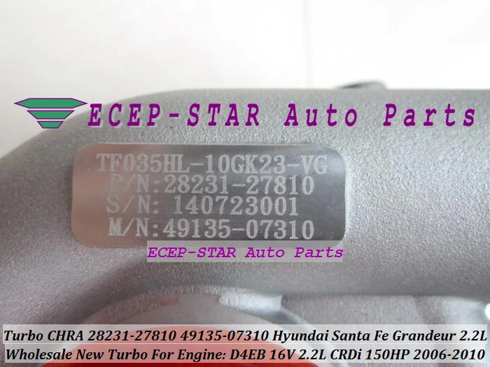 TF035 28231 27810 49135 07312 27760 07410 27850 турбо для HYUNDAI Santa Fe Grandeur 2006 10 D4EB V 2.2L