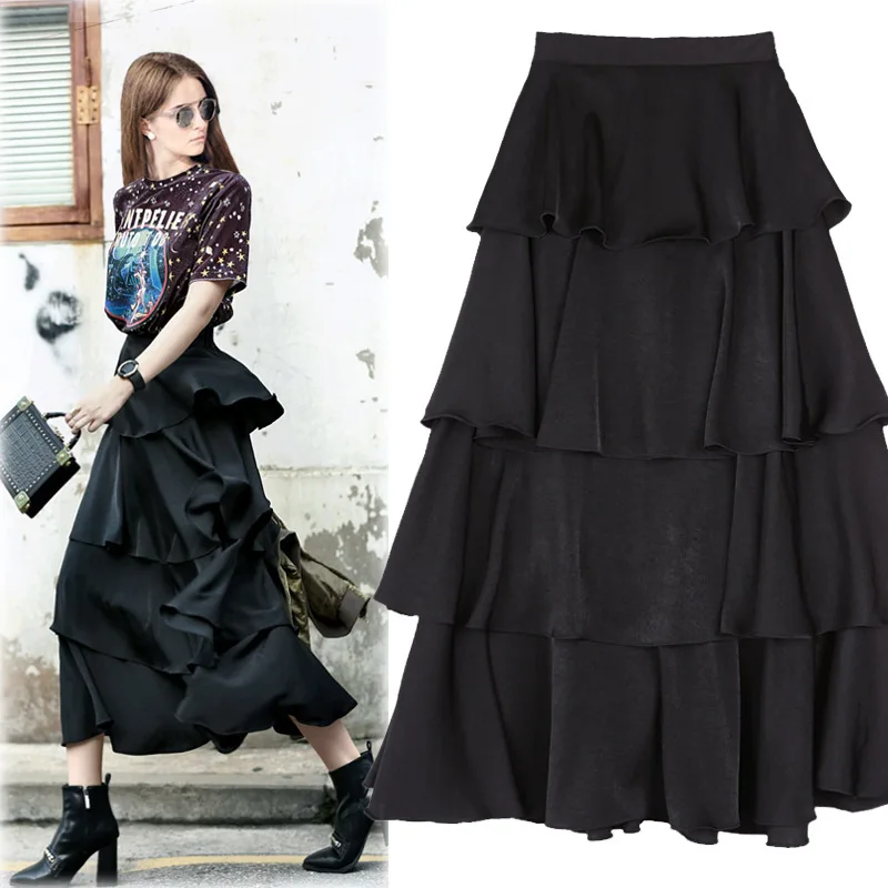 Асимметрия 2017 Весенняя Новинка Женская Однотонная юбка с завышенной талией