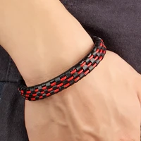 2019 new punk men jewelry leather bracelet redblueblack cord stainless steel magnetic clasp fashion bangle 192123cm pulseira