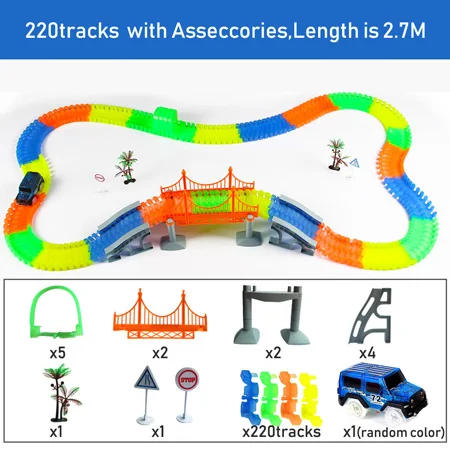 Updated 220pcs set DIY светящийся гоночный трек изгиб Гибкая вспышка в темноте светодиодный вагон игрушки в сборе гоночные треки светящиеся треки для детей Подарки - Цвет: Updated 220pcs set