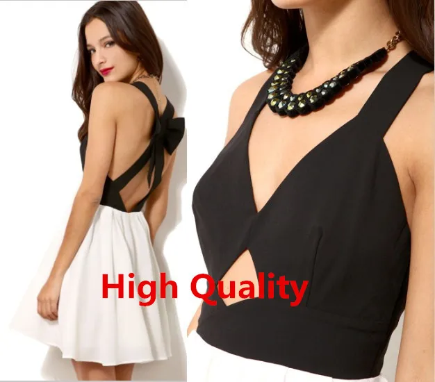 Summer Dress 2014 New Fashion Women Crossed Bandage Bow Hollow Out Sexy Dresses Backless V Neck Sleeveless XS-XXL | Женская одежда