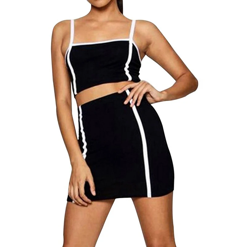 Bigsweety пикантные спагетти комбинация на бретельках Топы Корректирующие + Bodycon юбка