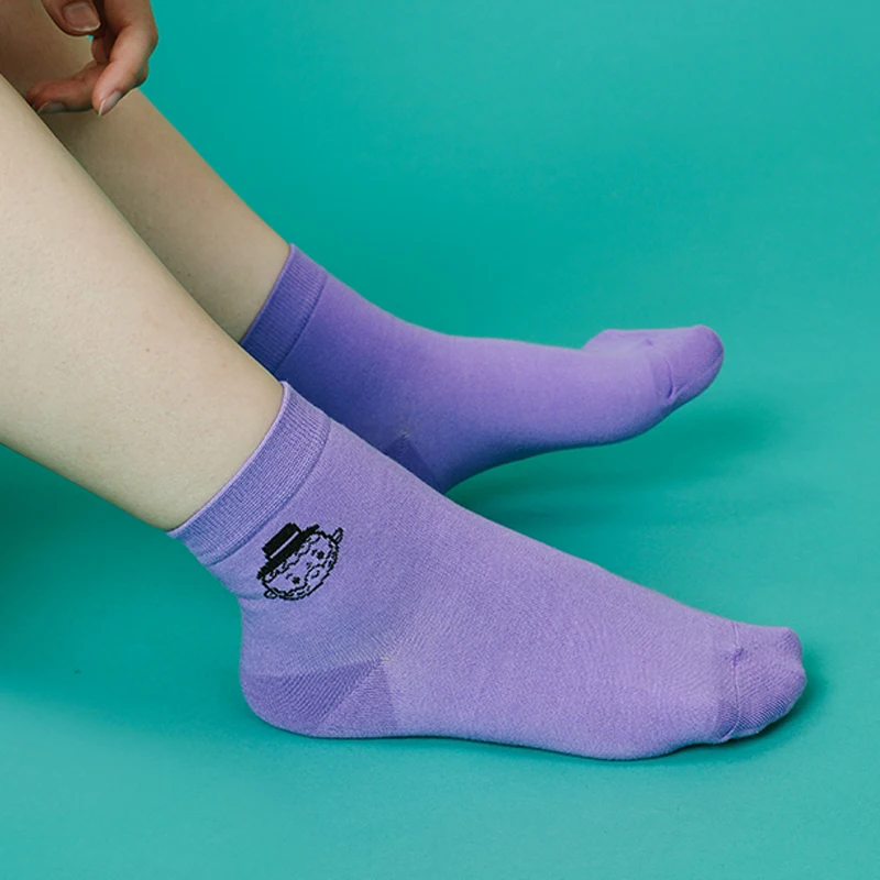 Summer New Design Women Short Socks Cartoon Yellow Green Purple Blue Sock Cotton 5 Pairs A Lot