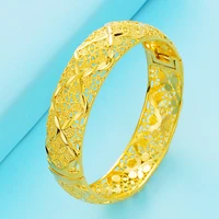 hollow filigree dubai gold bangle bridal wedding jewelry gold filled bracelets for womens