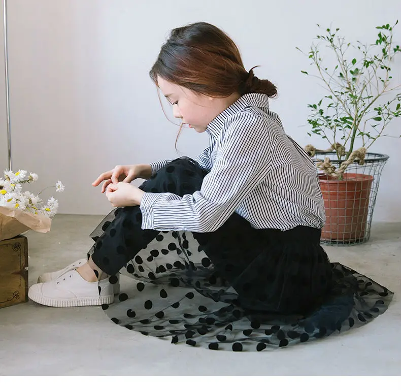 Юбка для маленьких девочек длинная юбка-пачка в черный горошек сетчатая юбка