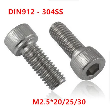 Болты M2.5 * 20/25/30 мм шестигранные винты из нержавеющей стали 304 с шестигранной