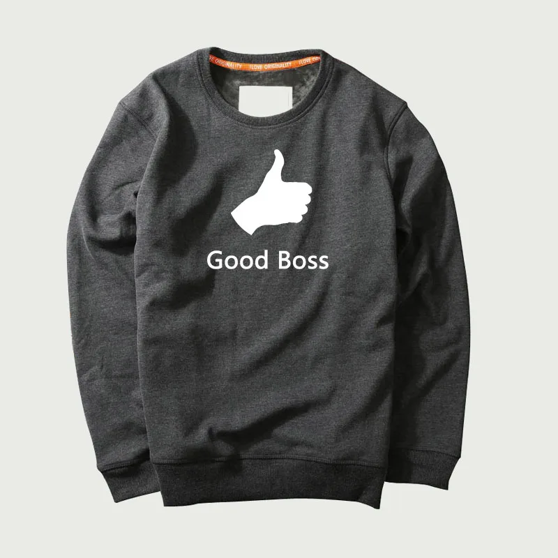 Good Boss Print Creative Cotton Hoodies Men's Big Size White Sweatshirt Comfortable Thumb Up Long-Sleeved O-Neck Newest | Мужская