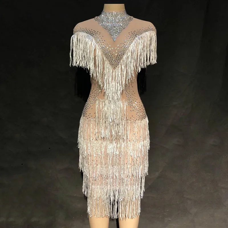 2019 модное сексуальное блестящее Прозрачное платье с бахромой женские прозрачные