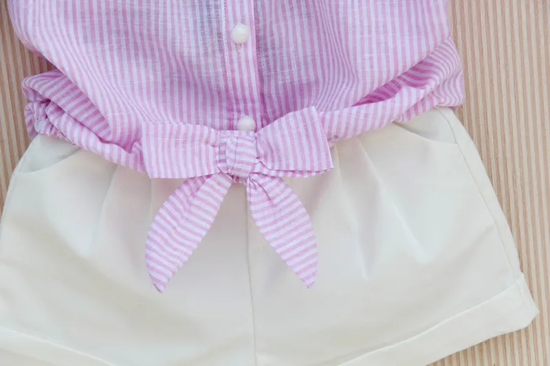 Блузка летняя для девочек-подростков хлопок в полоску без рукавов с бантом