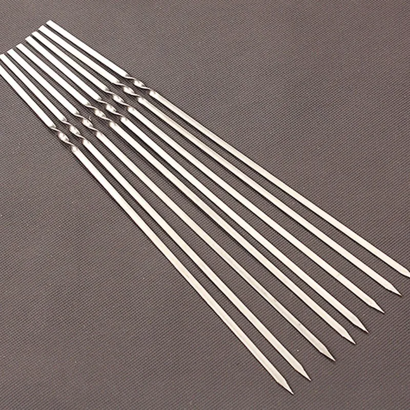 10Pcs BBQ Sticks Needle Stainless Steel Flat Barbecue Forks Picnic Tool Skewers Utensil Cooking Iron Kitchen Meat Holder | Дом и сад