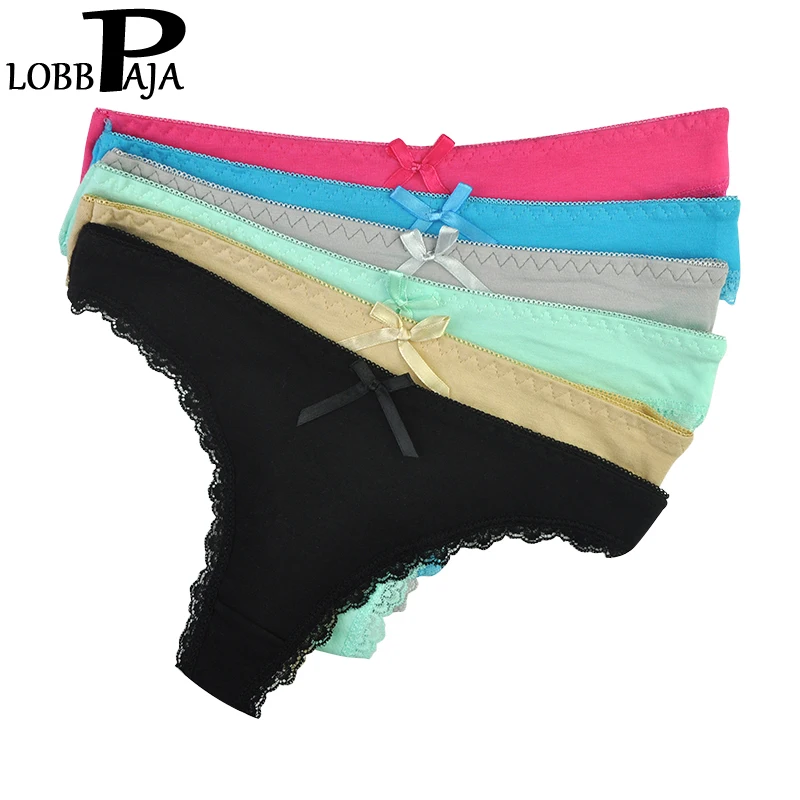 

LOBBPAJA Lot 6 pcs Women Sexy Lace Thongs G-strings Cotton Underwear Panties Ladies Knickers Lingerie for Women LP347