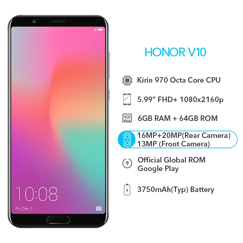 Huawei Honor V10 6G 64G View 10 Мобильный телефон Kirin 970 Восьмиядерный 5 99 дюйма 16 МП Двойная
