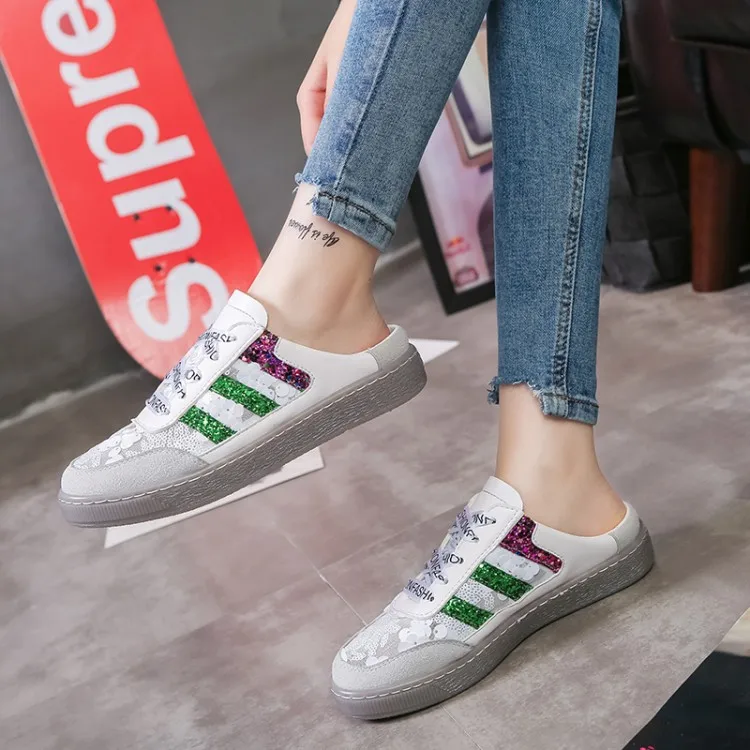 

Koovan Women's Slippers 2019 Summer New Women's Shoes Plate Sequins Coloring Single Shoes Flat Casual Shoes Women's Slippers