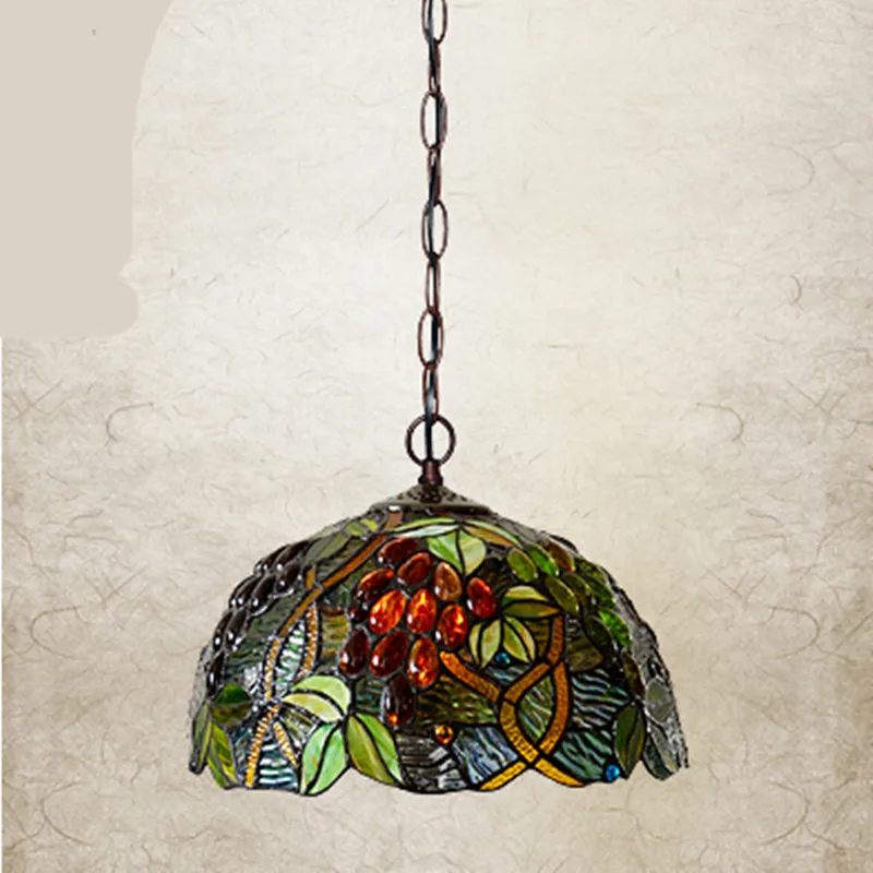 Ручной работы Виноград Стекло Тиффани светодиодные E27 подвесной светильник для