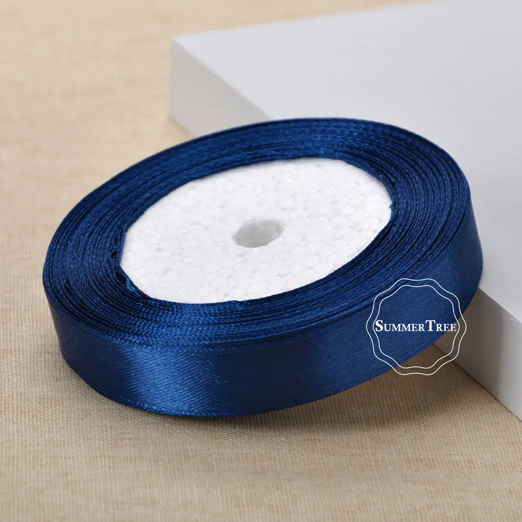 Navy Blue 25 метров 5/8 inch 15 мм атласной лентой створки подарок лук DIY Craft Свадебная вечеринка принадлежности ручной события Юбилей банкетный украшения - Цвет: Navy Blue