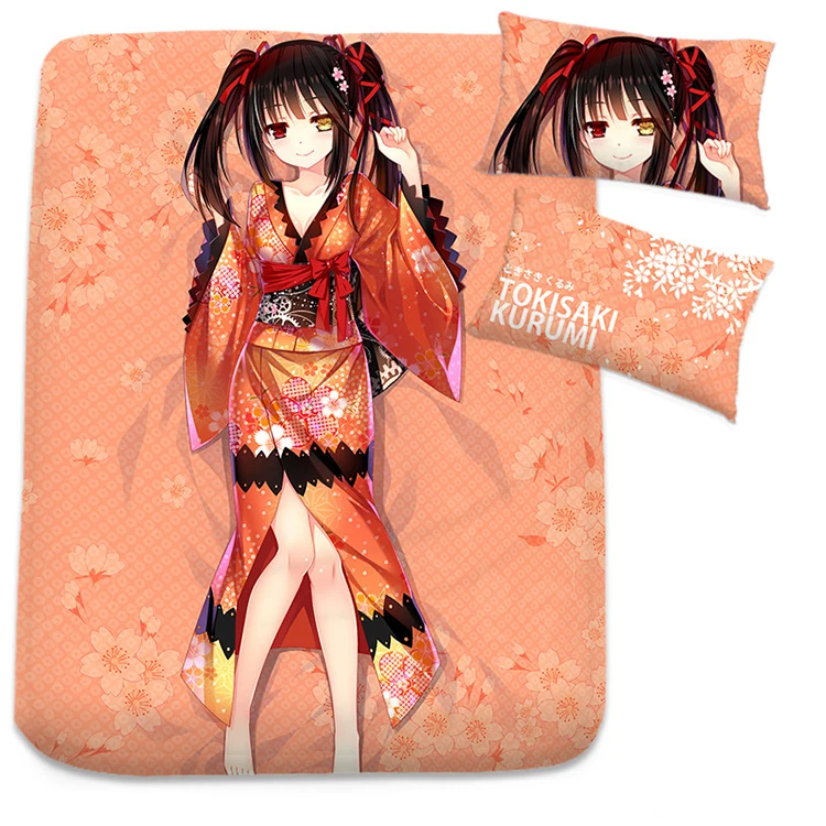 Japanese Anime Cartoon Date A Live Tokisaki Kurumi Cover Fitted Sheet cover bedspread counterpane No.2 | Дом и сад