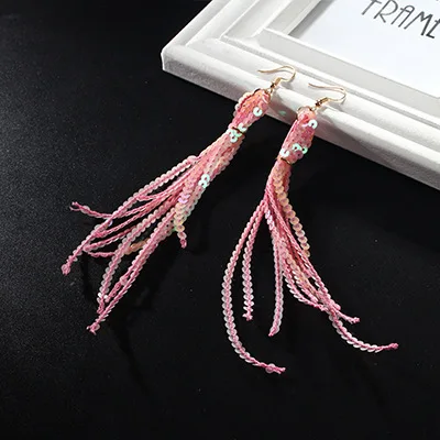Trendy Colorful Shiny Sequins Tassel Earrings Bling Long Drop for Women Girl Party Accessories Gifts Brincos | Украшения и