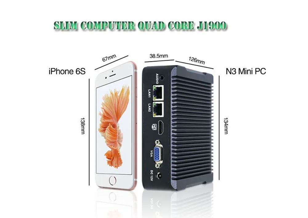 Тонкий клиент, мини-ПК без вентилятора, Celeron J1900 4 ядра windows 7 HDMI VGA 2,0 ГГц неттоп настольный компьютер ПК ТВ-приемник с WiFi HTPC