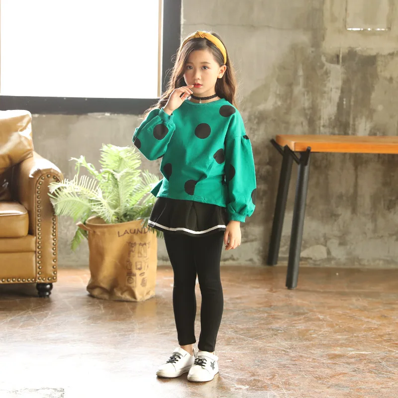 2018 Autumn Girls New Products Children's Clothing Suit Korean Version of Cotton Dot Print Baby | Детская одежда и обувь