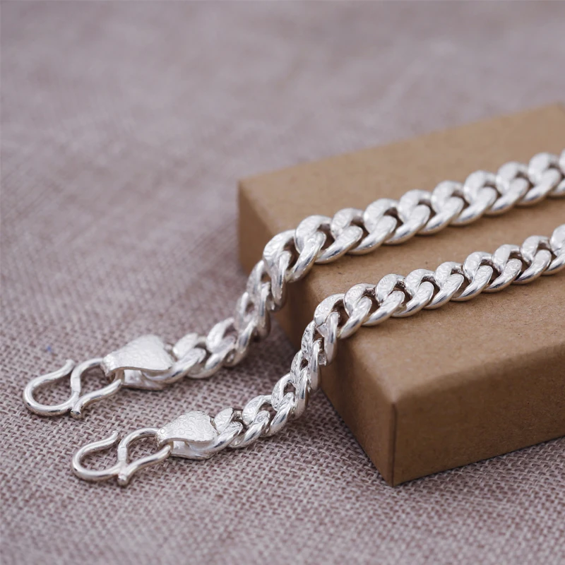 

New Arrival Real S999 Sterling Silver Women's Men Curb Link Bracelet