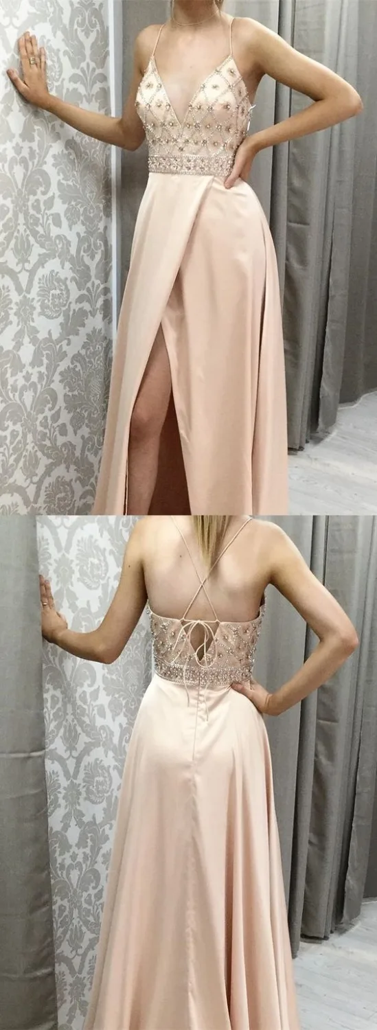 

Blush Akuuring A-line Long Evening Dress V-neck Elegant Sleeveless Floor Length Built in Bra Evenig Gown robe de soiree