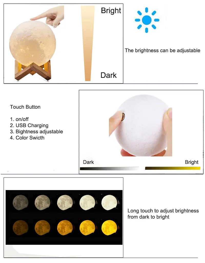 Lampara Luna 3D луна лампа ночник 2 вида цветов сменный сенсорный переключатель USB LED