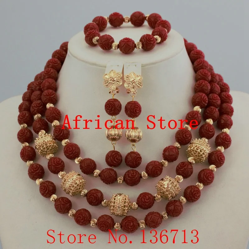 

Nigerian Wedding Coral Beads Jewelry Set Women African Beads Jewelry Set for wedding R251