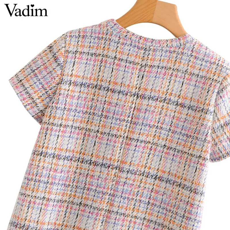 Женское элегантное платье vadim tweed клетчатое мини с кисточками и коротким рукавом