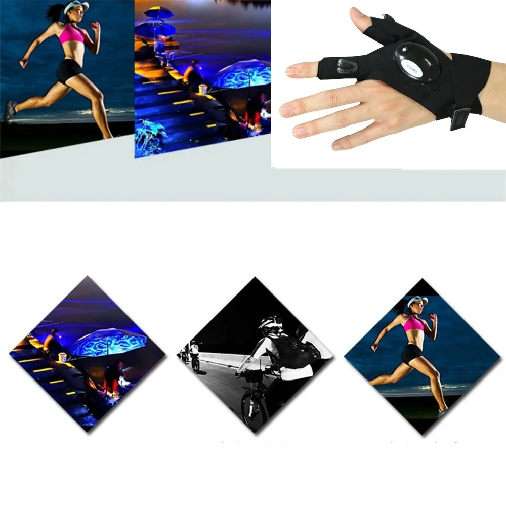 Fingerless Glove LED Flashlight Torch Outdoor Fishing Camping Hiking Magic Strap Survival Rescue Tool Light Left Hand | Спорт и