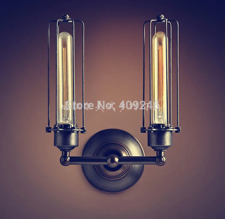 Metal Doulbe Tube LOFT RARE Vintage Industrial Edison Wall Mirror Lamp Light Black Paint Rusty AC110V or 220V | Лампы и освещение