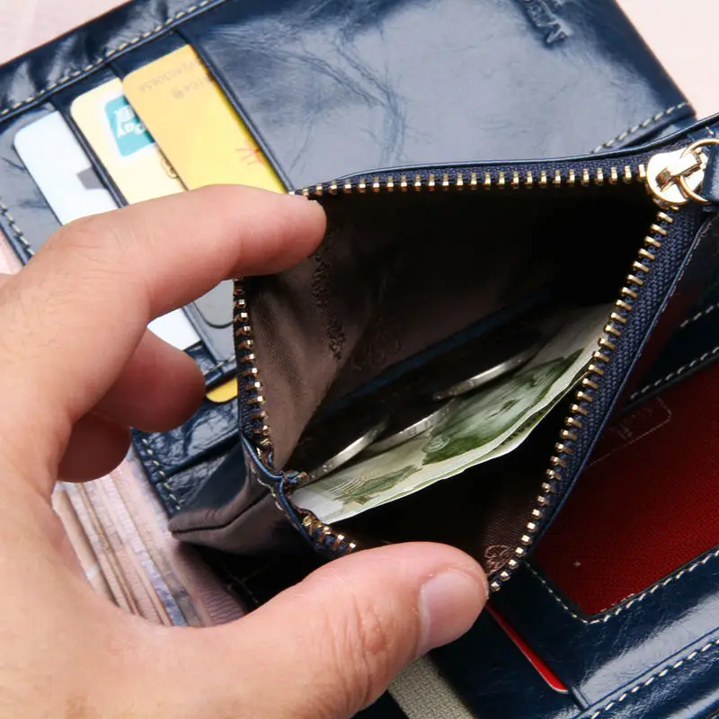 Масло воск кожа Женщины кошелек из натуральной кожи женщин в три раза короткая