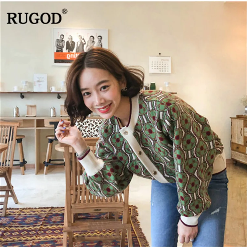 Женский винтажный свитер RUGOD с длинным рукавом и круглым вырезом цветочным
