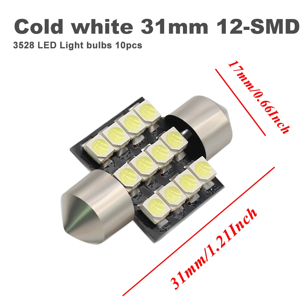 10 шт. гирлянда DE3022 DE3175 CANBUS 12 SMD 3528 Светодиодный лампы 31 мм белый лампа для авто