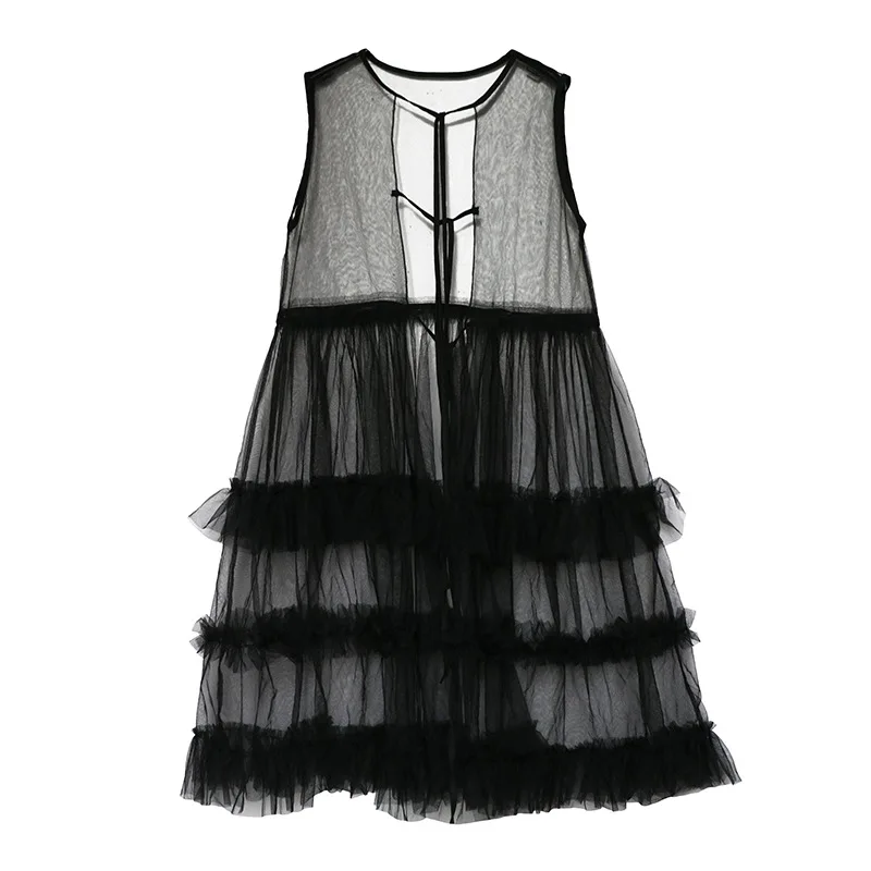 2017 выдалбливать Summer Танк Твердые Color платья женские милые прозрачные марлевые