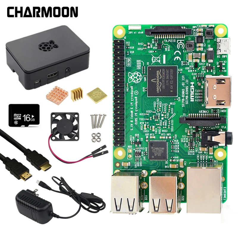 Raspberry Pi 3 Model B комплект 5V2. 5A блок питания с переключателем + sd карта 16G чехол ABS