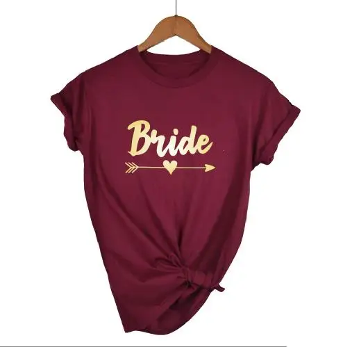 wine red gold BRIDE OKOUFEN девичник вечеринка Свадьба Команда Невесты Футболка невесты отряд "невеста" Женский Топ короткий рукав розовое золото Печать Топы - Цвет: wine red gold BRIDE