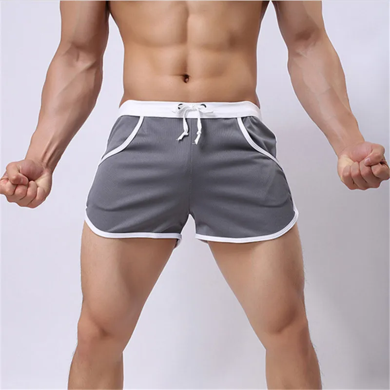 Летние мужские брендовые новые спортивные шорты для бега, мужские шорты для спортзала, с карманами, на лямках, для бодибилдинга, мужские пляжные шорты для фитнеса, 6 цветов на выбор - Цвет: grey