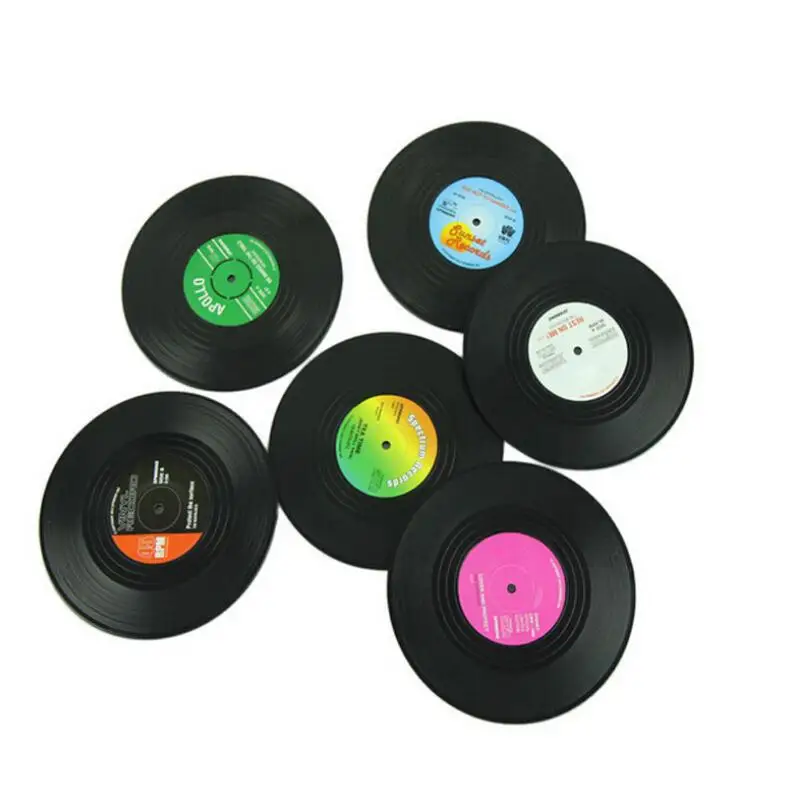 

6PCS/set Retro Vinyl Coasters Drinks Table Cup Mat Home Decor CD Record Coffee Drink Placemat Tableware Spinning LX4067