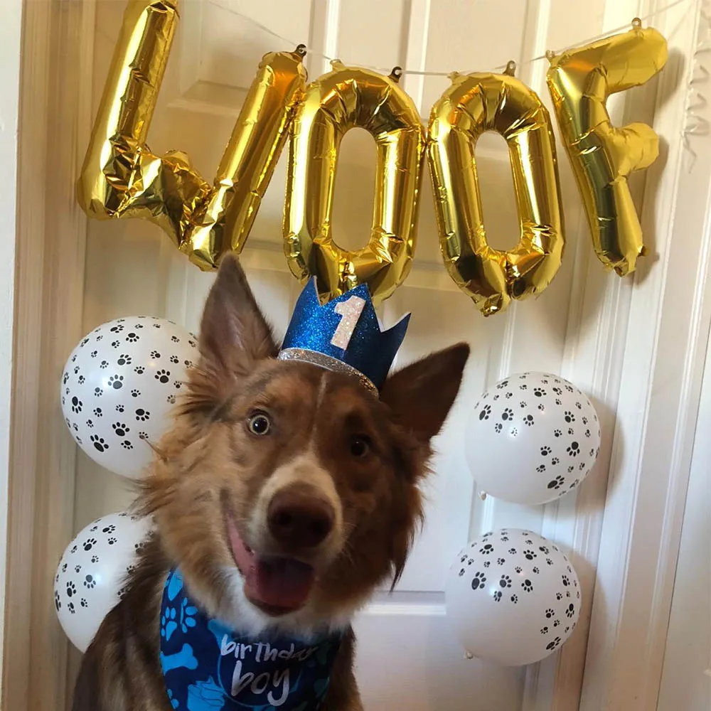 10 шт 12 дюймов собака с днем рождения латексный шар золото 16 WOOF фольга Balony