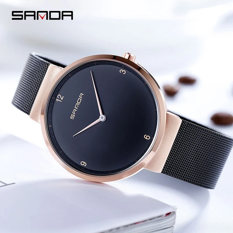 SANDA женские часы из нержавеющей стали с сеткой водонепроницаемые Япония