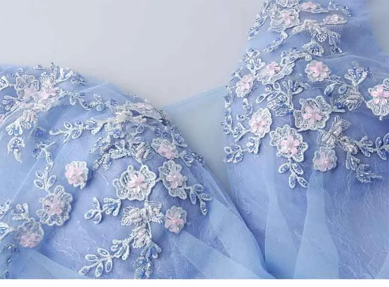 

Large Size 4XL Luxury Beaded Blue Dress Custom Women A-Line Butterfly Sleeve Floral Evening Party Dress For Lady Plus Size 5XL
