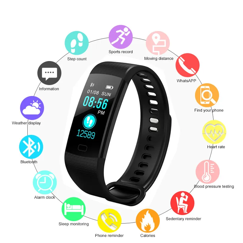 Bluetooth Смарт часы для мужчин браслет женщин цветной экран Y5 Smartband монитор